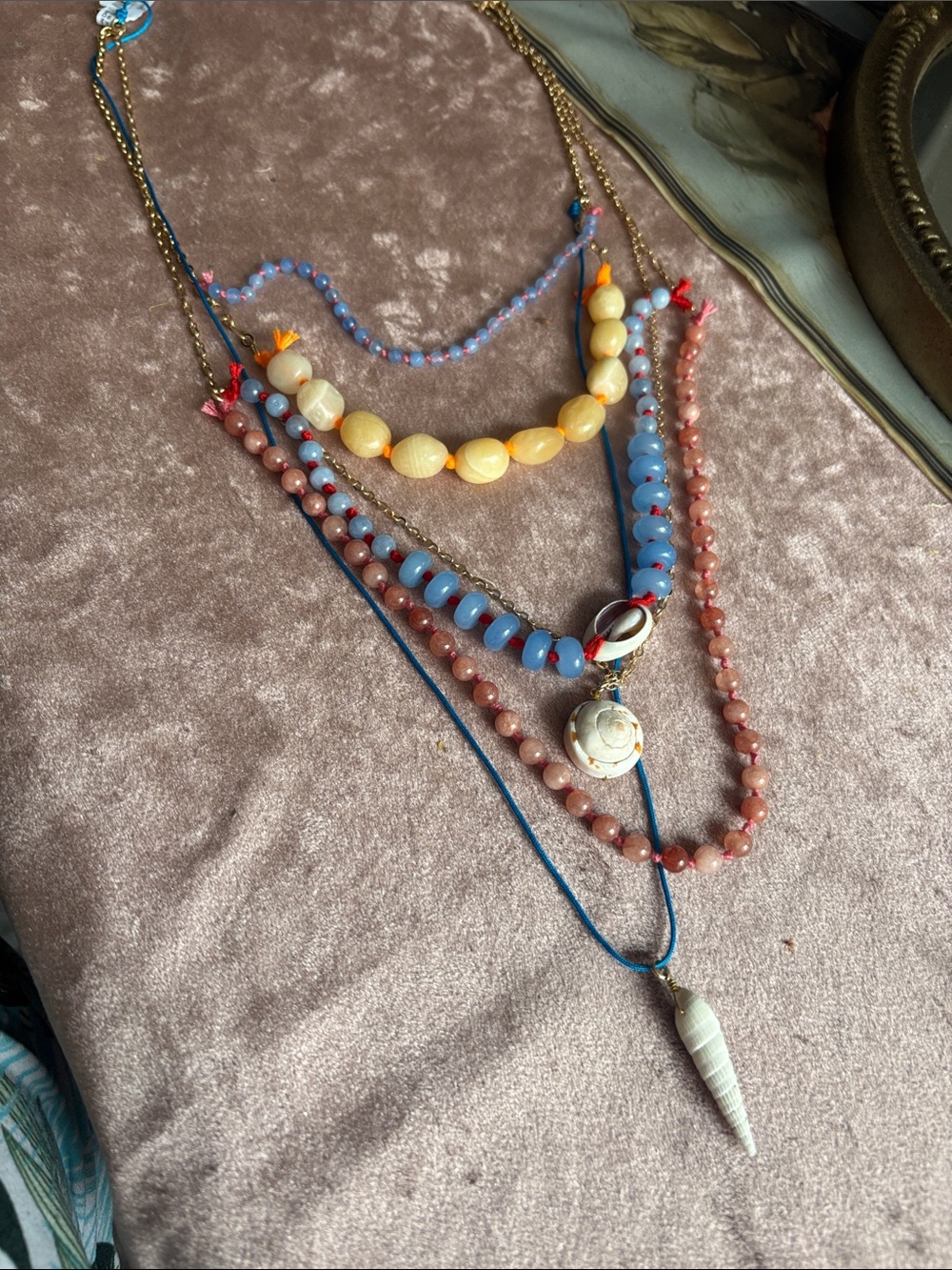 Free People Layered Bead & Shell Necklace — Blue, Peach & Yellow